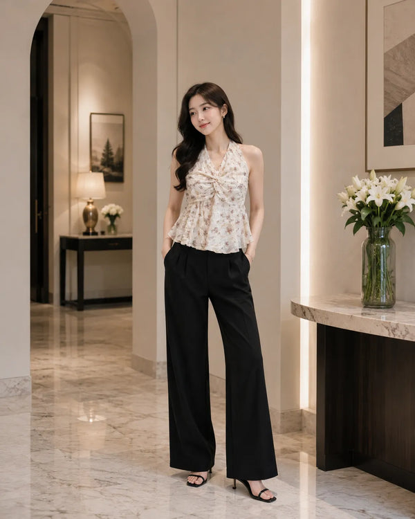 Floral Ruched Halter Peplum Top
