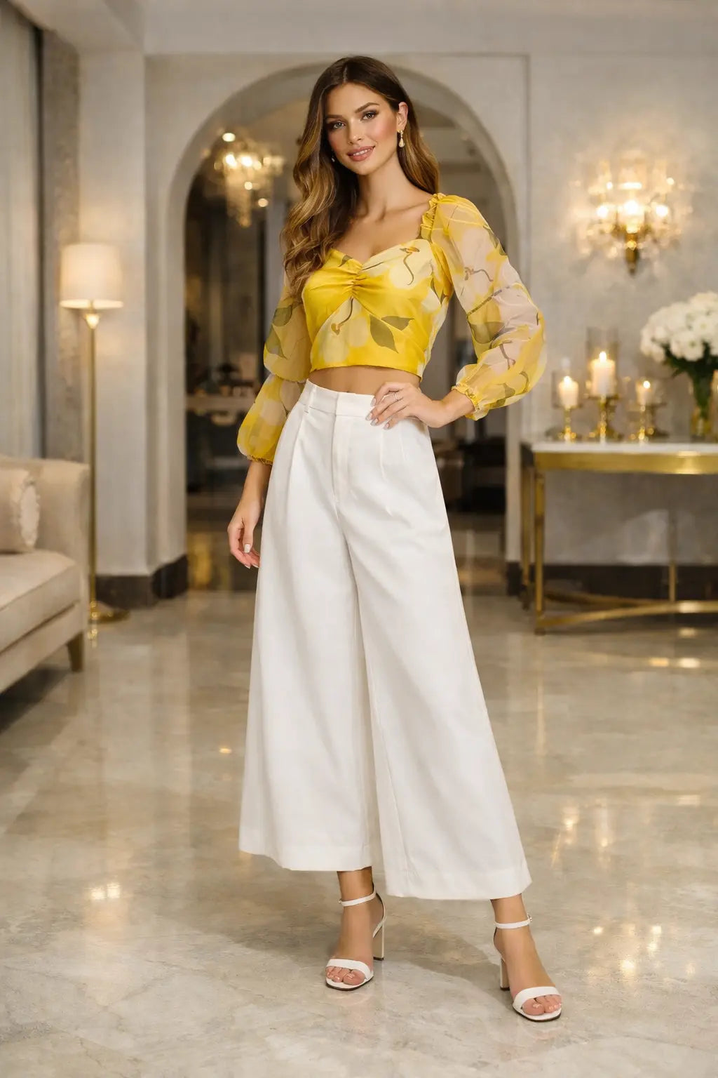 Floral Sheer Sleeve Crop Top