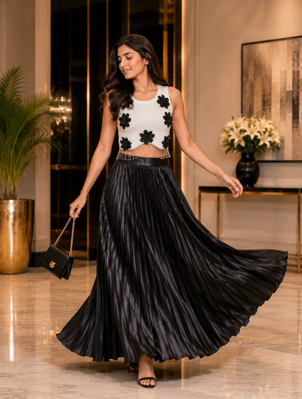 Floravelle 3D Floral Embellished Fringe Crop Top