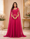 Fuchsia Embroidered Peplum Palazzo Set