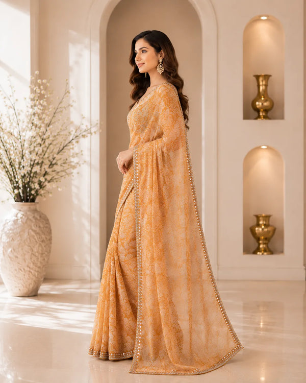 Golden Bloom Organza Saree