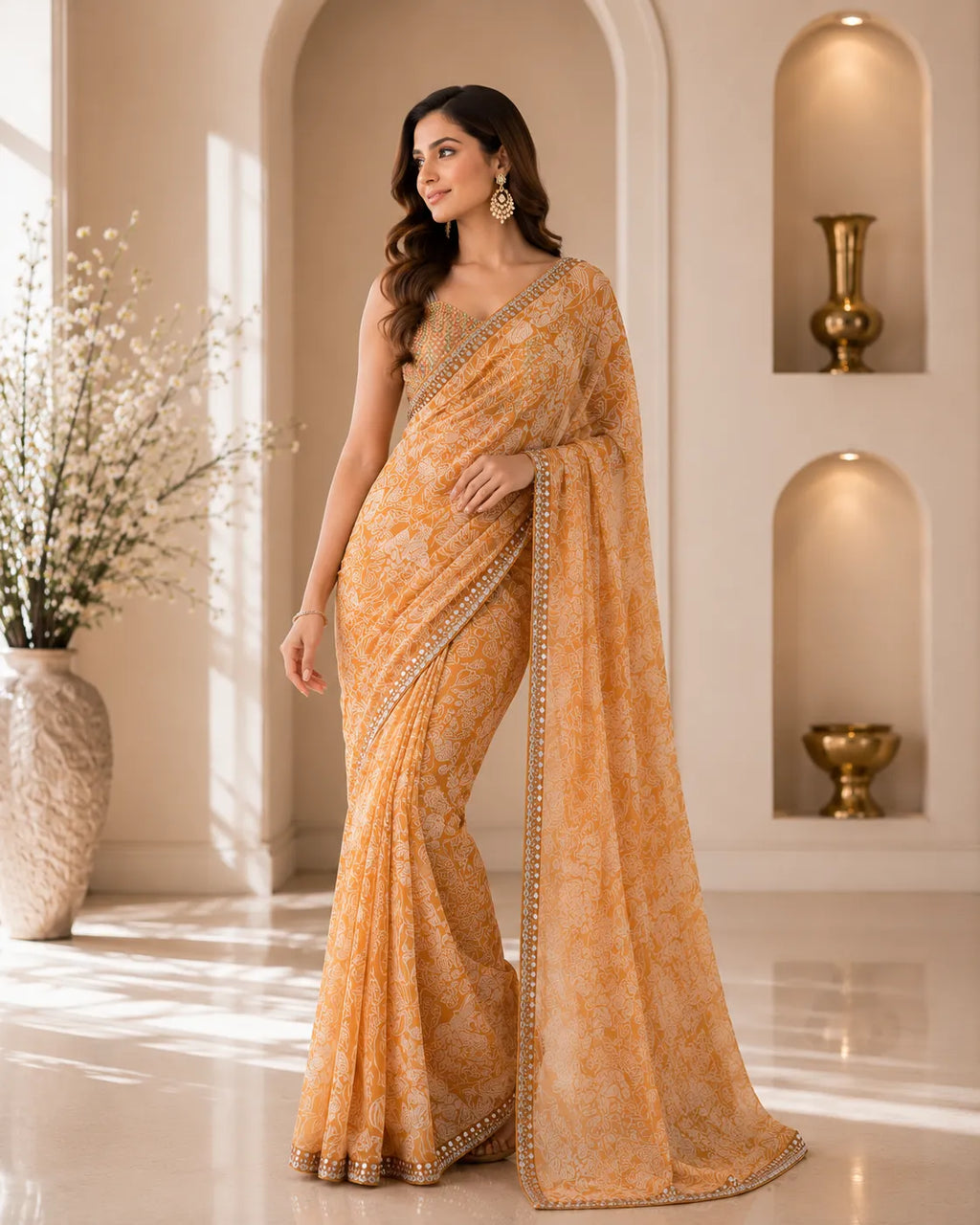 Golden Bloom Organza Saree
