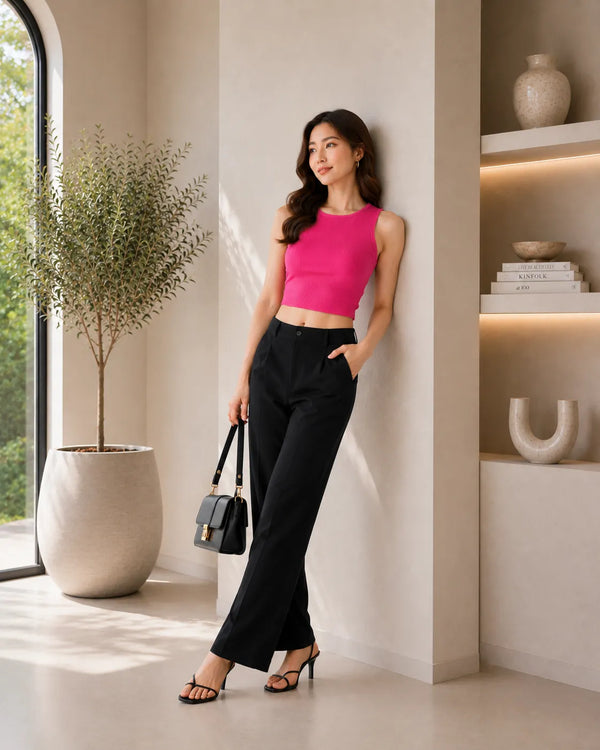 Hot Pink Ribbed Crop Tank Top
