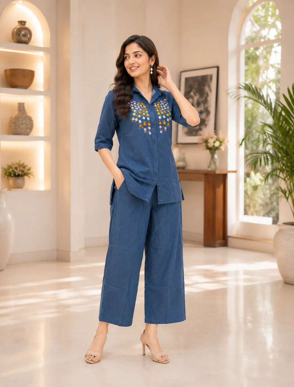 Indigo Bloom Denim Co-ord Set