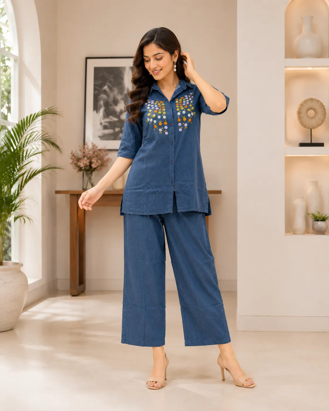 Indigo Bloom Denim Co-ord Set