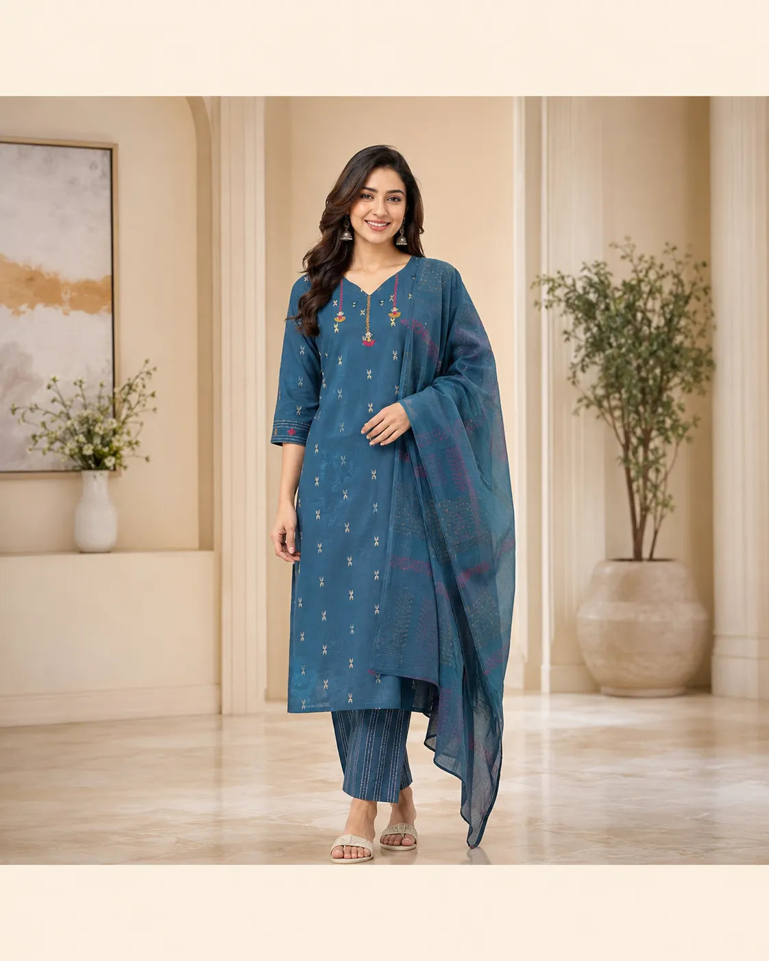 Indigo Grace Cotton Suit Set