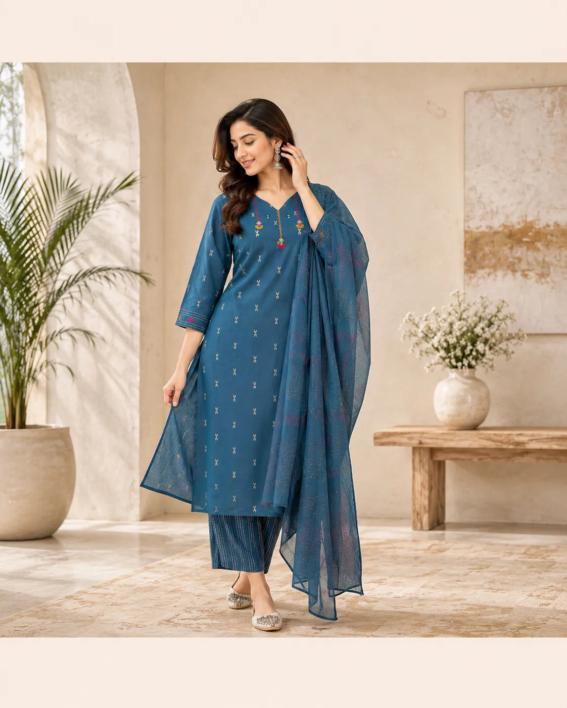 Indigo Grace Cotton Suit Set