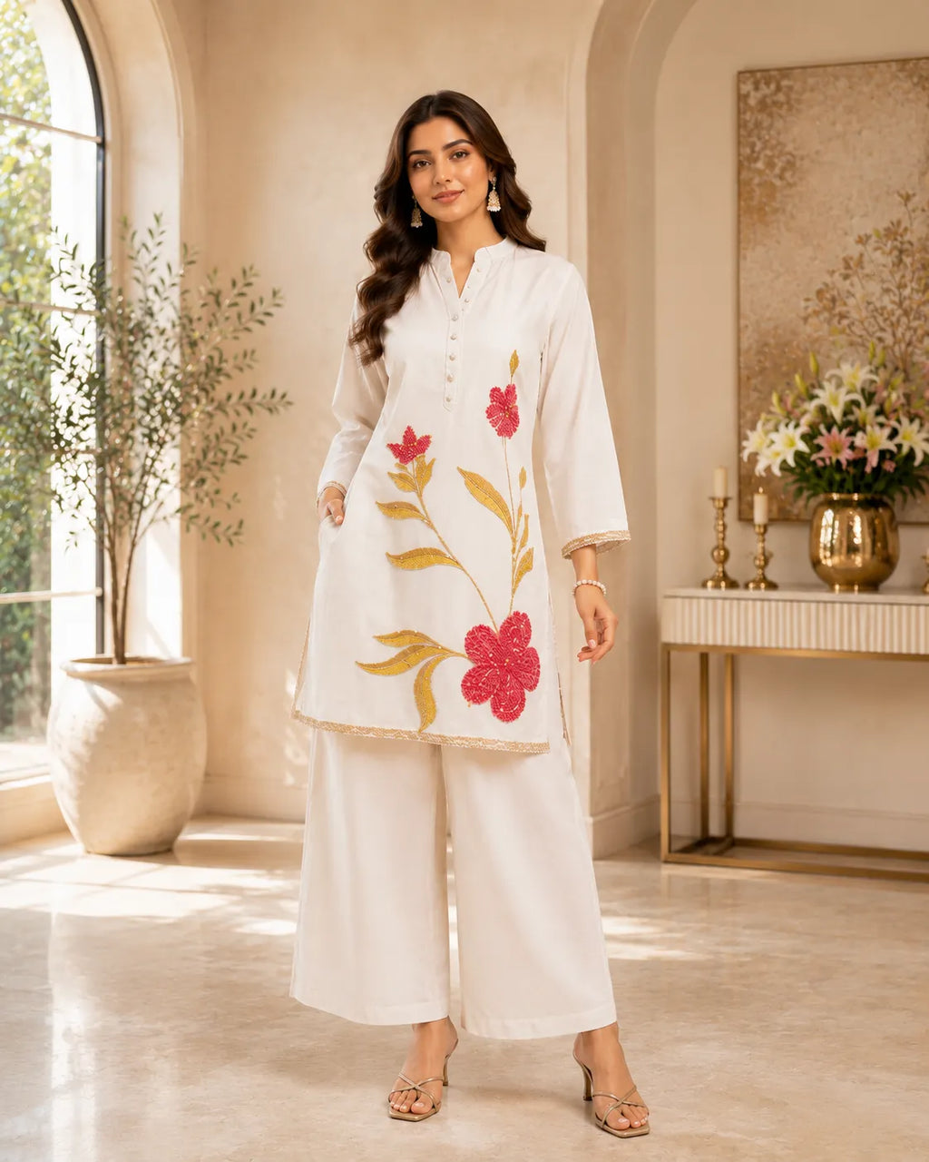 Ivory Bloom Embroidered Co Ord Set