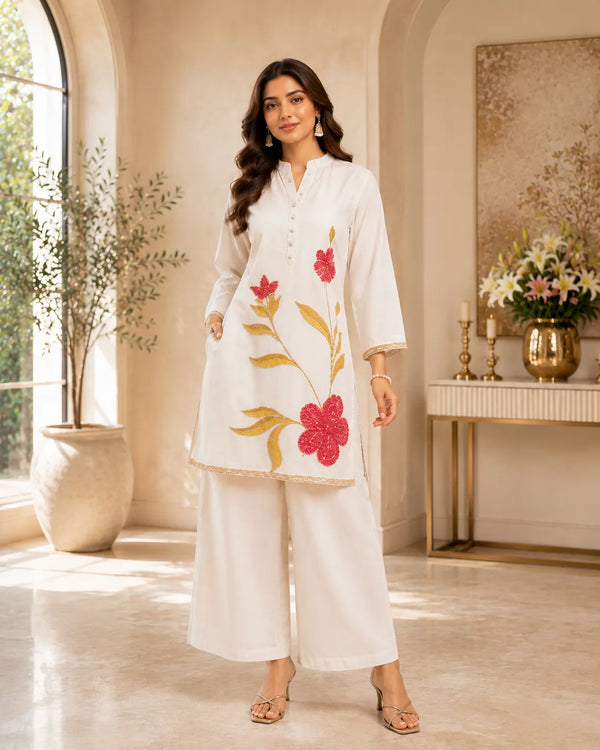 Ivory Bloom Embroidered Co Ord Set