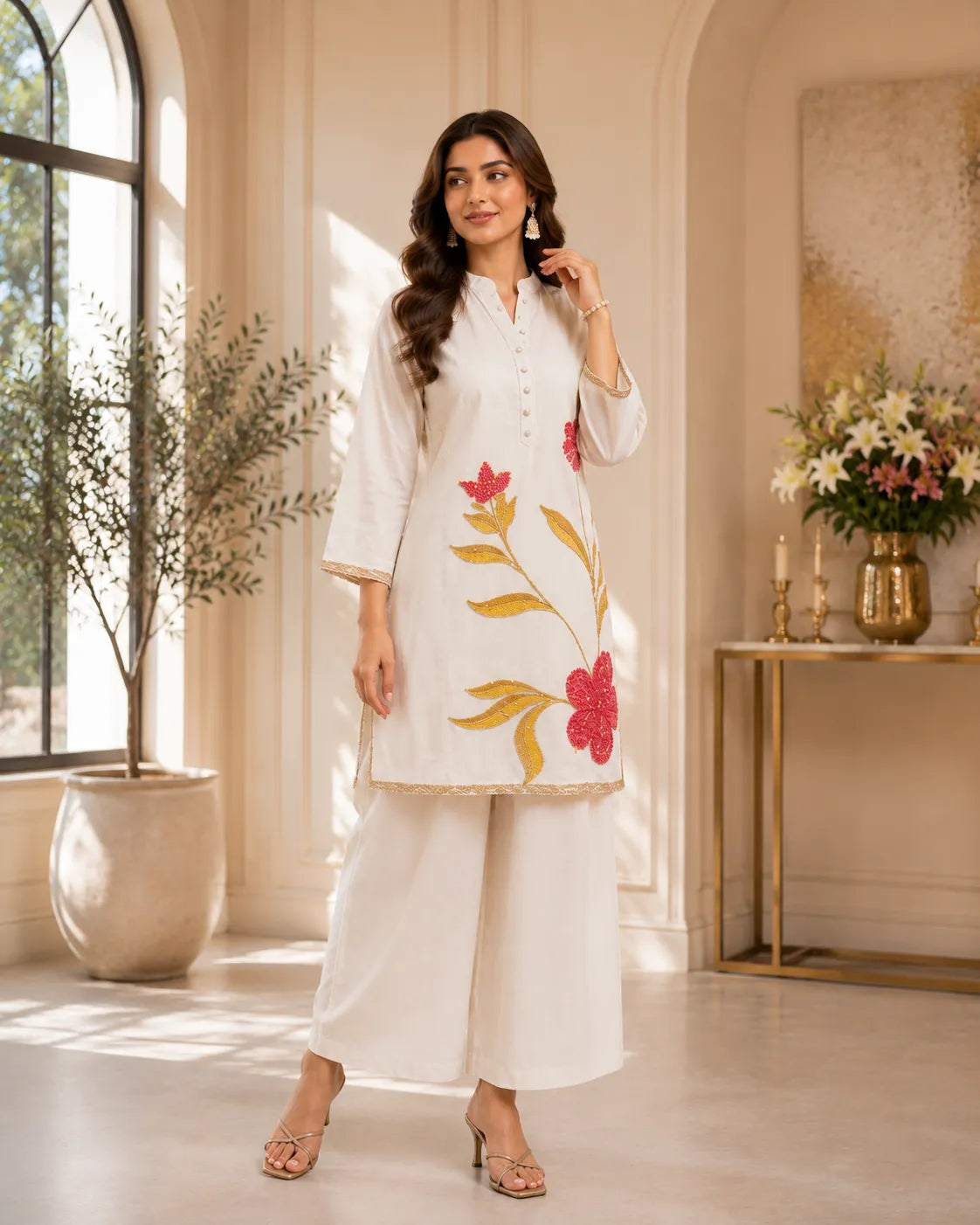 Ivory Bloom Embroidered Co Ord Set