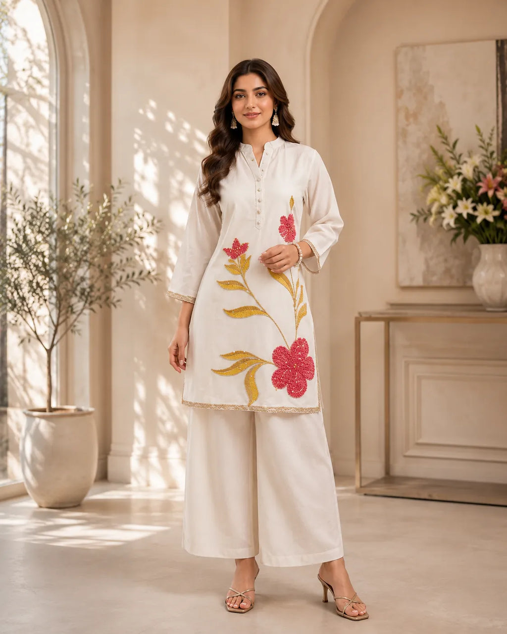 Ivory Bloom Embroidered Co Ord Set