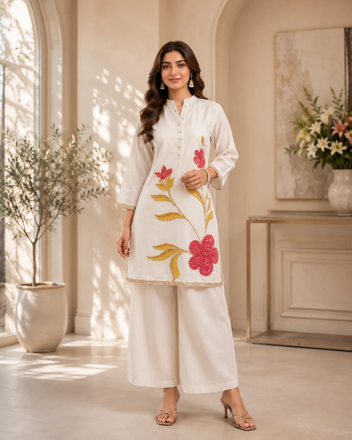Ivory Bloom Embroidered Co Ord Set