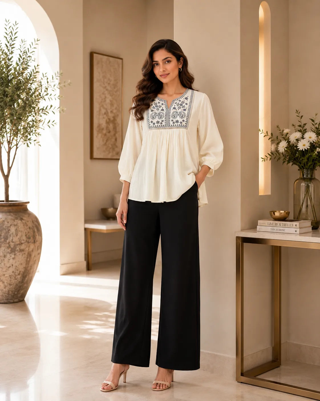 Ivory Bloom Embroidered Top