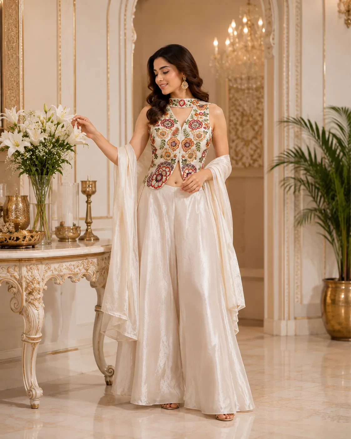 Ivory Bloom Indo Western Set