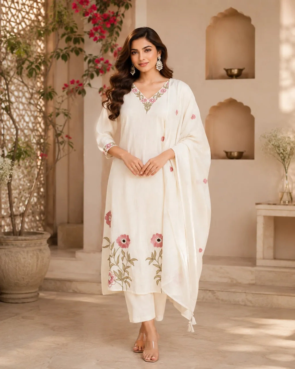 Ivory Blossom Cotton Suit Set