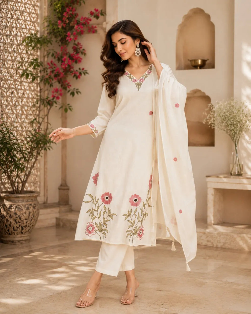Ivory Blossom Cotton Suit Set