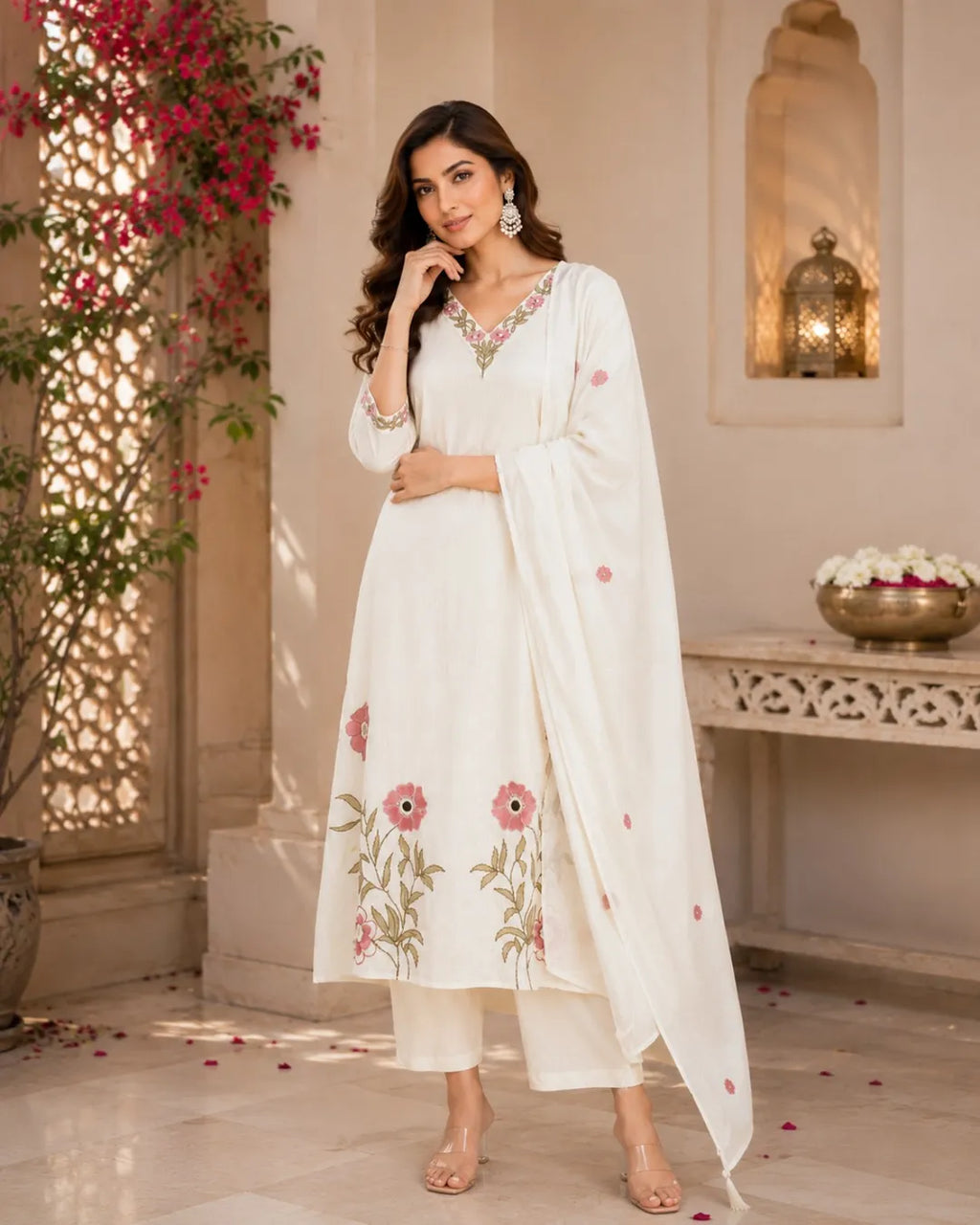 Ivory Blossom Cotton Suit Set