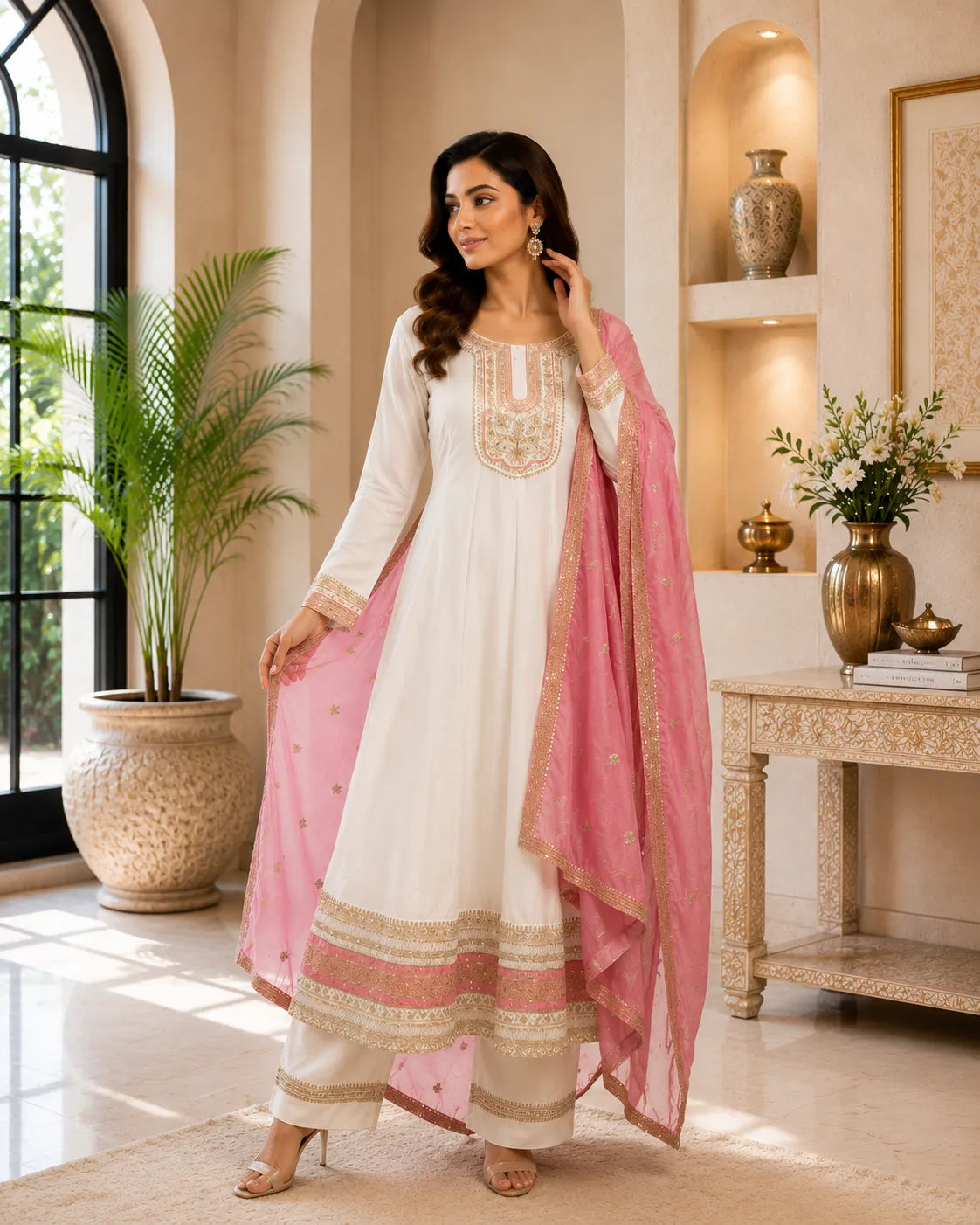 Ivory Blush Embroidered Anarkali Suit Set