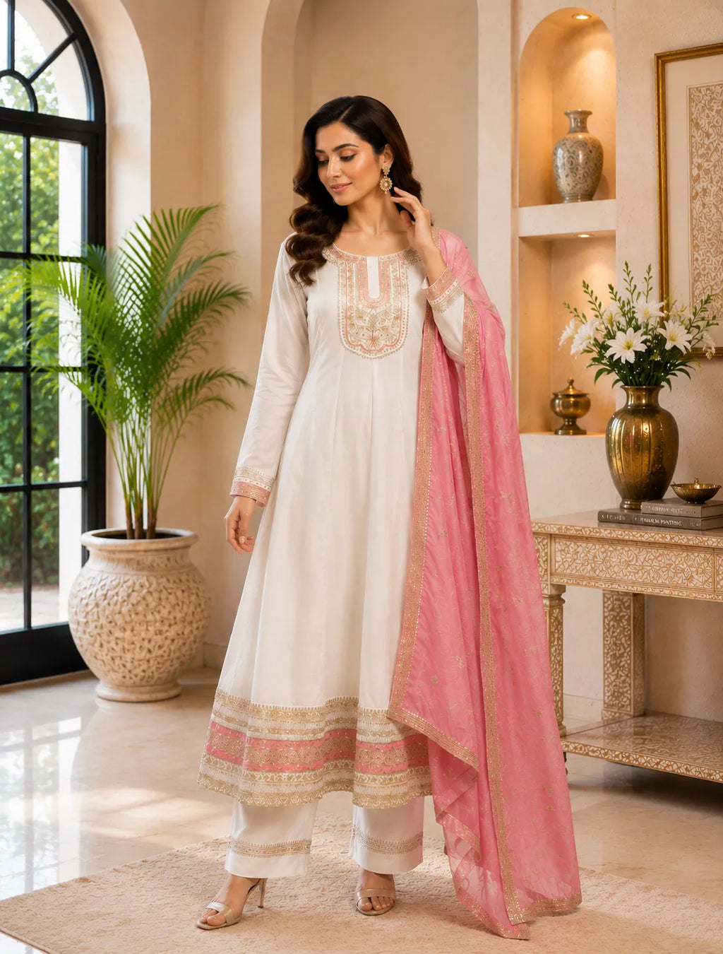 Ivory Blush Embroidered Anarkali Suit Set