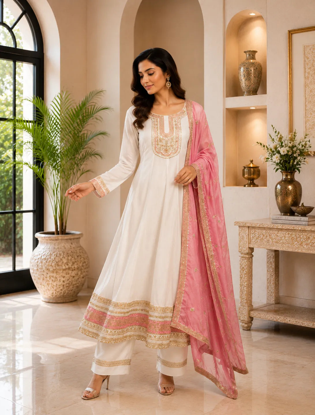 Ivory Blush Embroidered Anarkali Suit Set