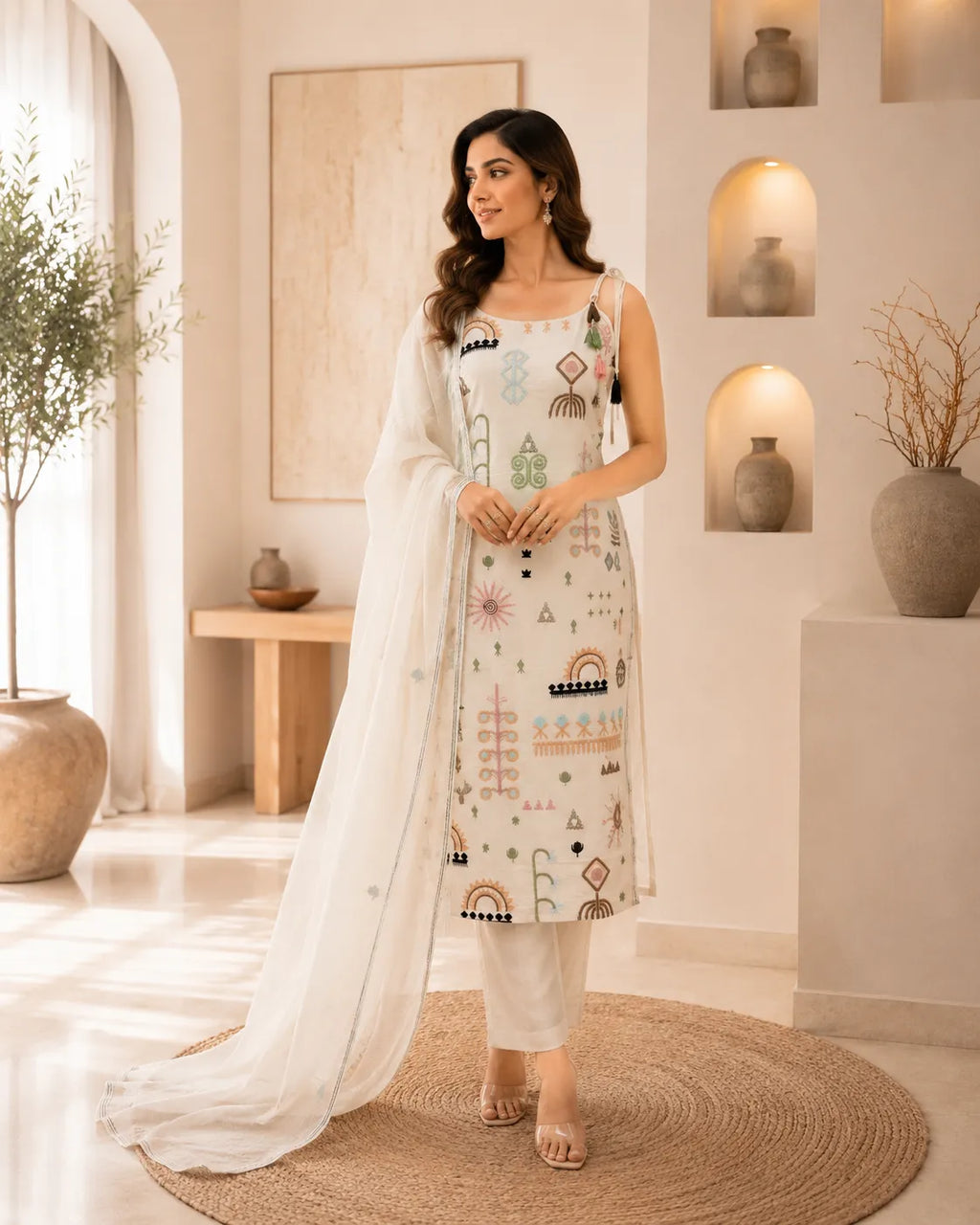 Ivory Boho Embroidered Suit Set