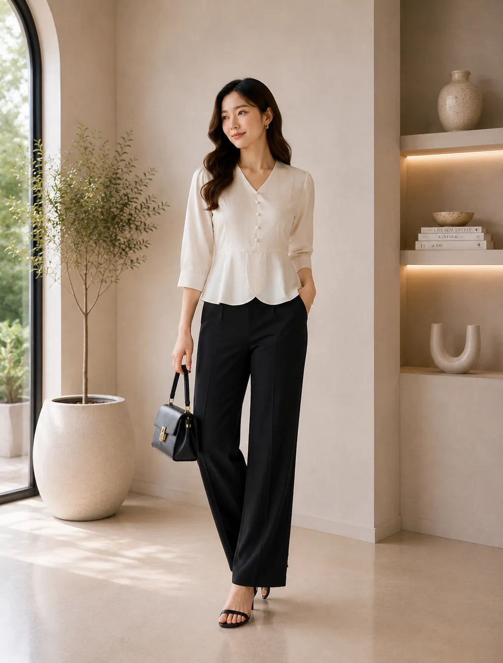 Ivory Elegance Peplum Office Top