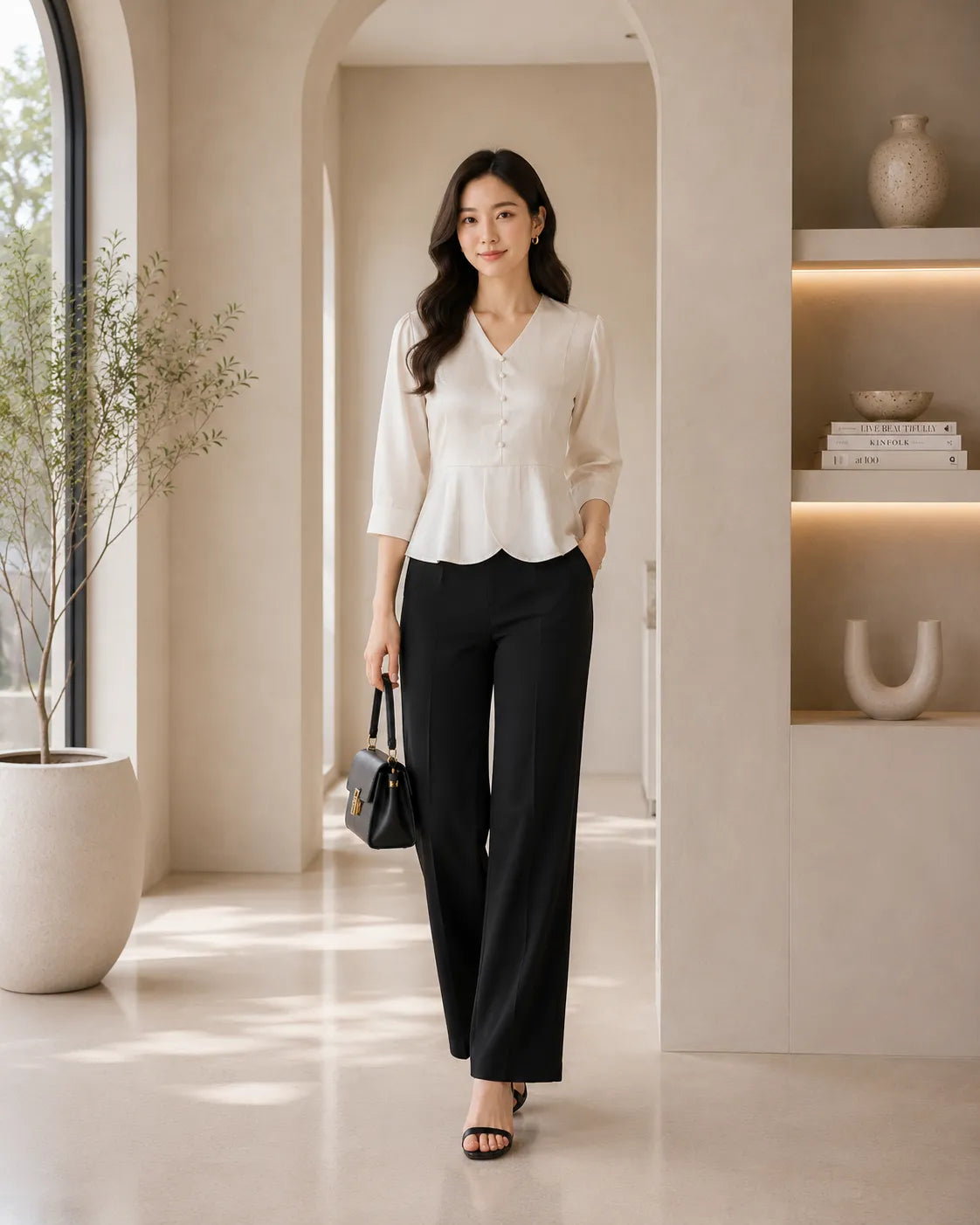 Ivory Elegance Peplum Office Top