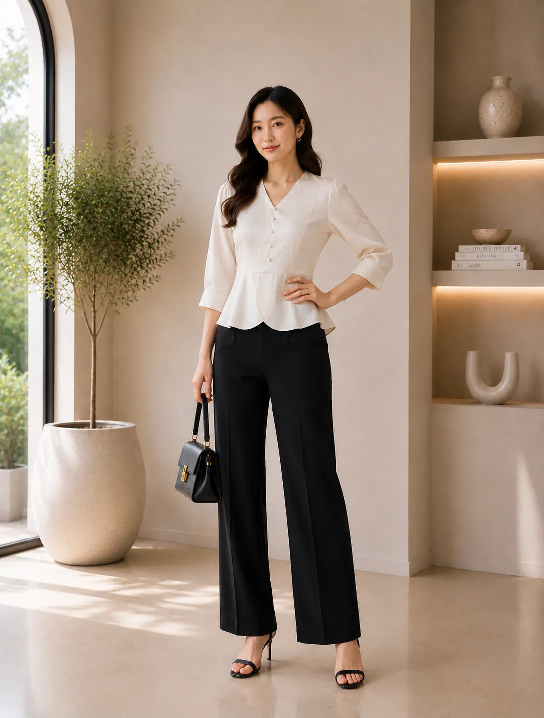 Ivory Elegance Peplum Office Top