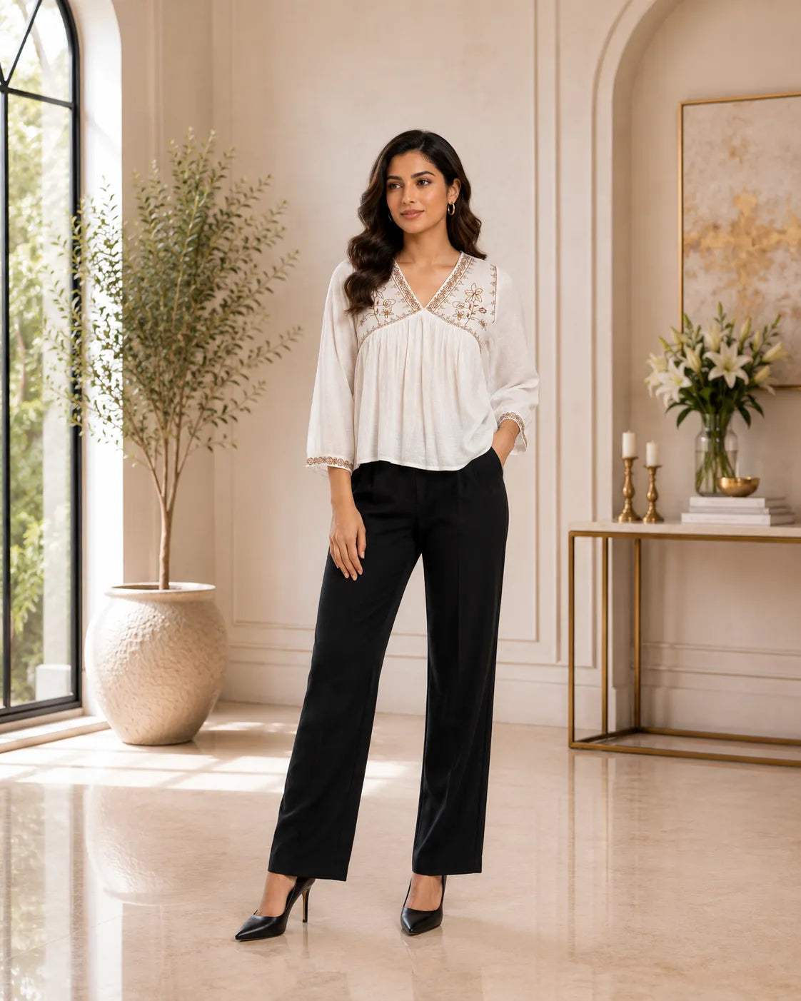 Ivory Grace Embroidered Boho Top