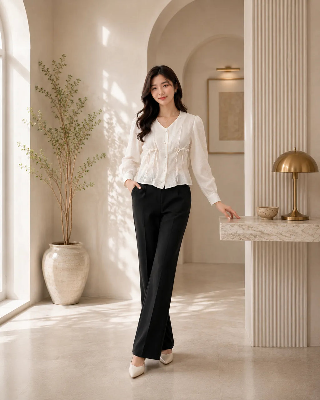 Ivory Grace Tie Up Peplum Top