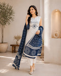 Ivory Indigo Cotton Suit Set