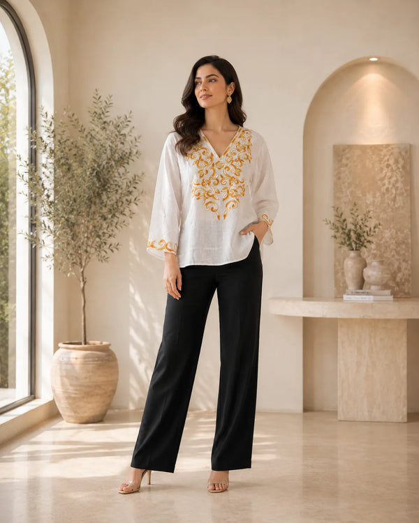 Ivory Noor Embroidered Top