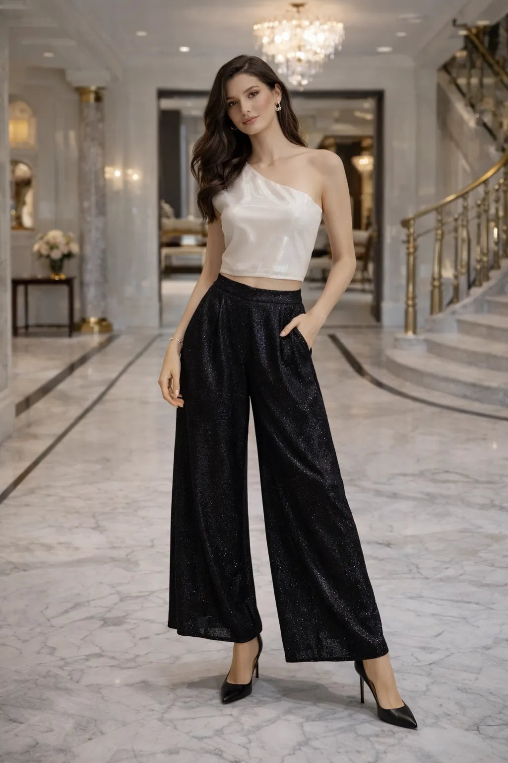 Ivory One Shoulder Glam Top