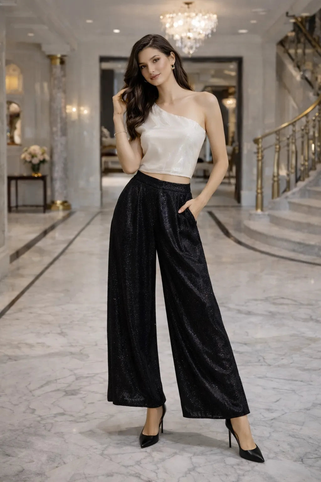 Ivory One Shoulder Glam Top