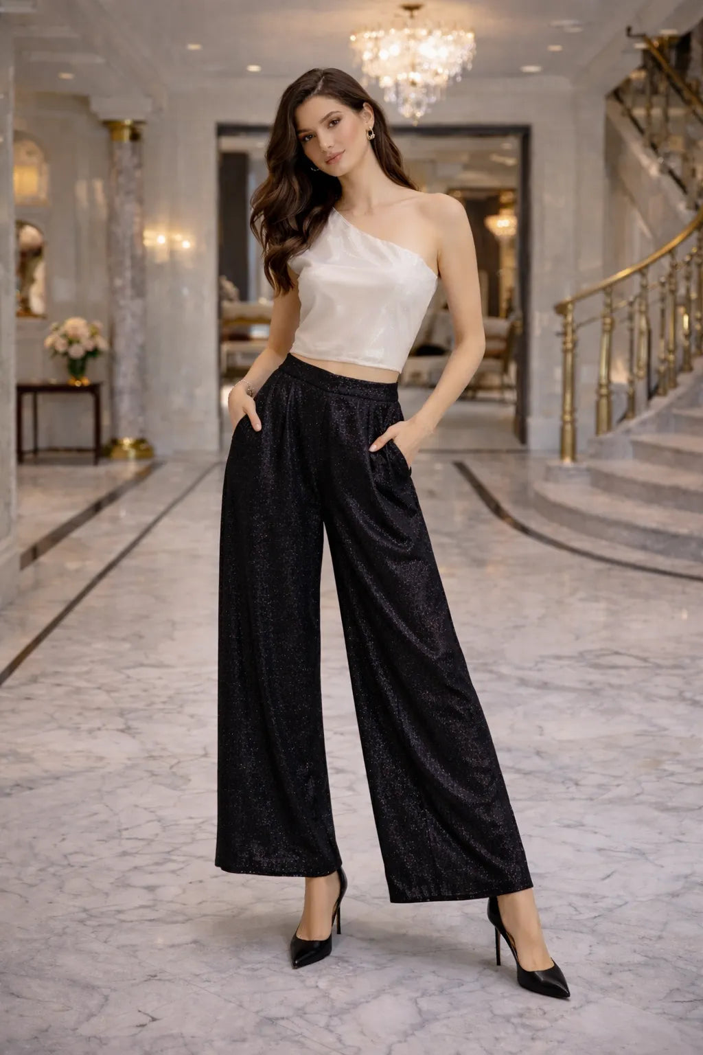 Ivory One Shoulder Glam Top