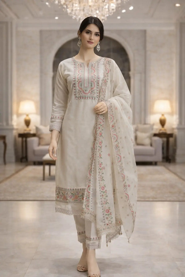 Ivory Pastel Embroidered Suit Set