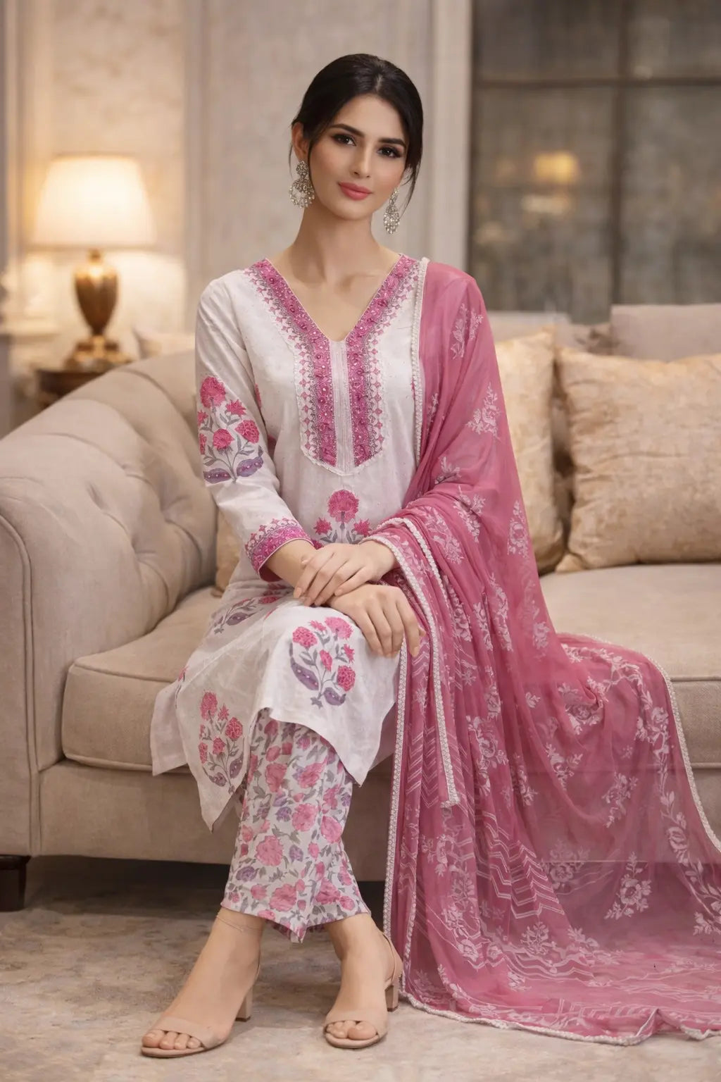 Ivory Rose Cotton Suit Set
