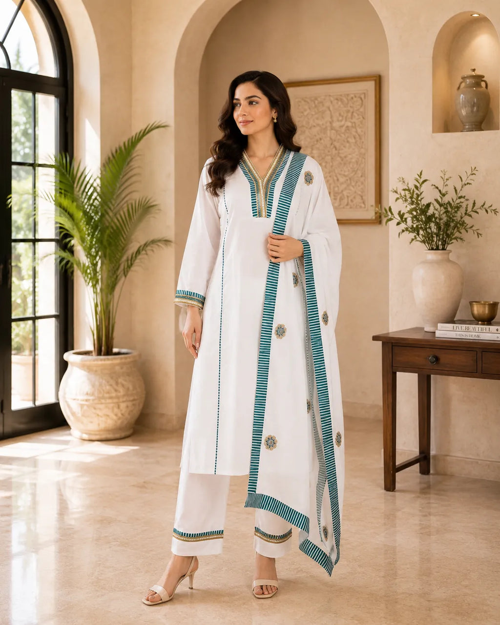 Ivory Teal Suit Set