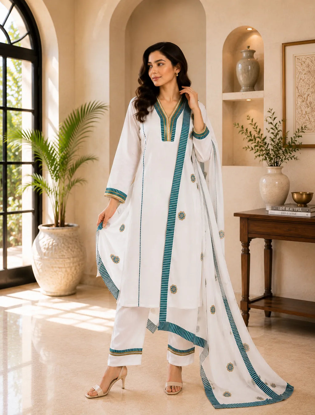 Ivory Teal Suit Set