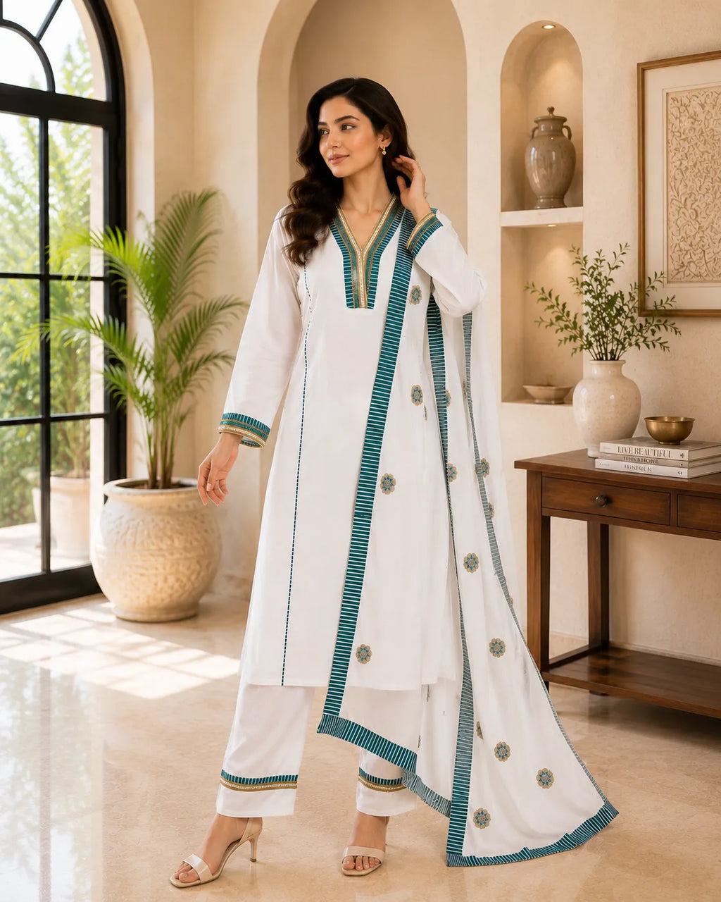 Ivory Teal Suit Set