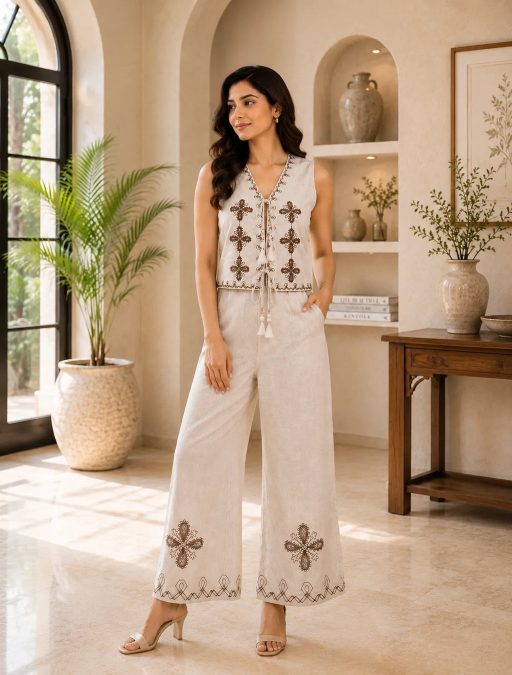 Ivory Tribal Embroidered Co-Ord Set