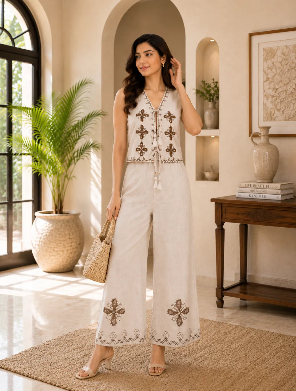 Ivory Tribal Embroidered Co-Ord Set