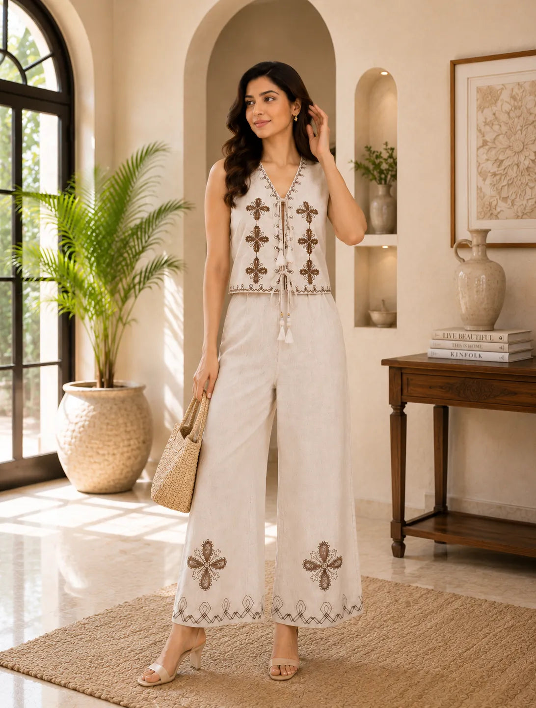 Ivory Tribal Embroidered Co-Ord Set