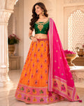 Kesari Gulabi Banarasi Lehenga
