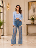 Lace Illusion Wide Leg Denim