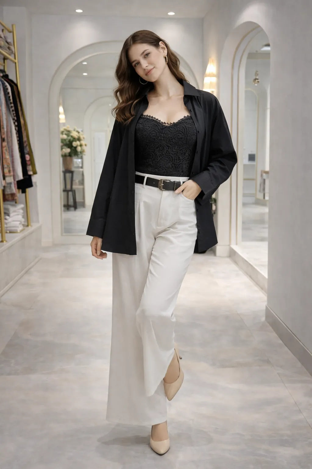 Layered Embroidered Inner Shirt Set