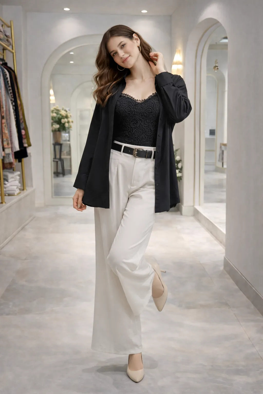 Layered Embroidered Inner Shirt Set