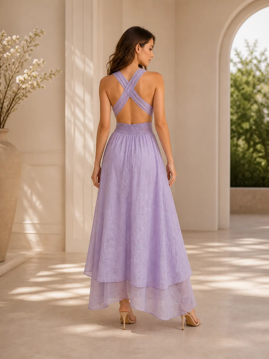 Lilac Back Tie Flow Maxi Dress
