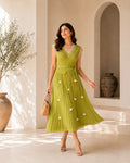 Lime Grcae Pleated Midi Dress