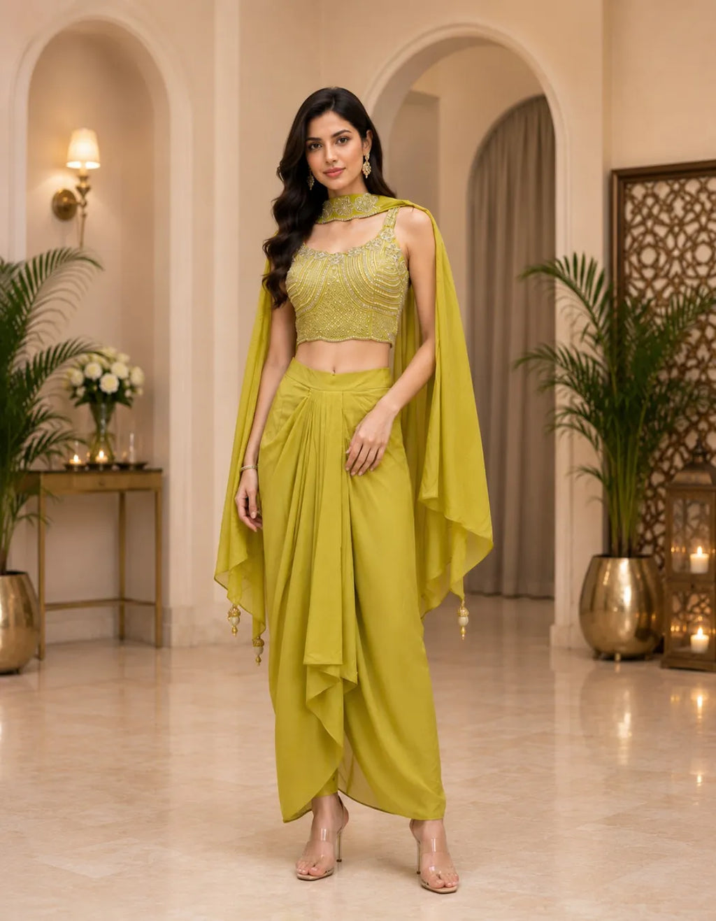 Lime Luxe Drape Indo Western Set